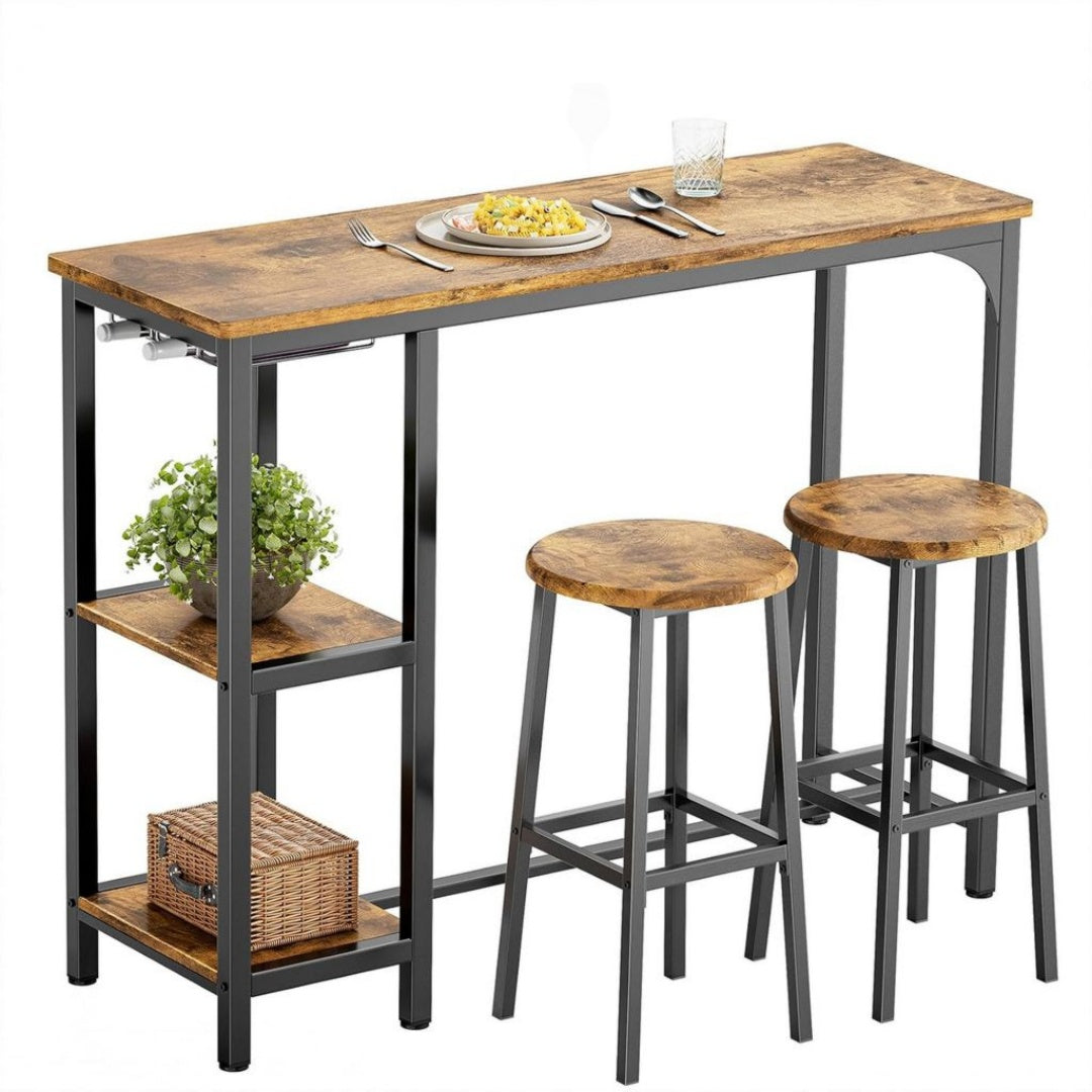 Table Haute / Mange-Debout en Bois Massif, Finition Marron Cafe