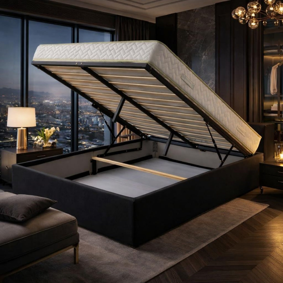 Lit Coffre avec Rangement au Design Intemporel et Fonctionnel