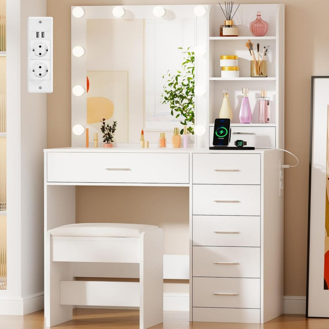 Miroir de Salle de Bain Retroeclaire en Fer, Finition Blanc